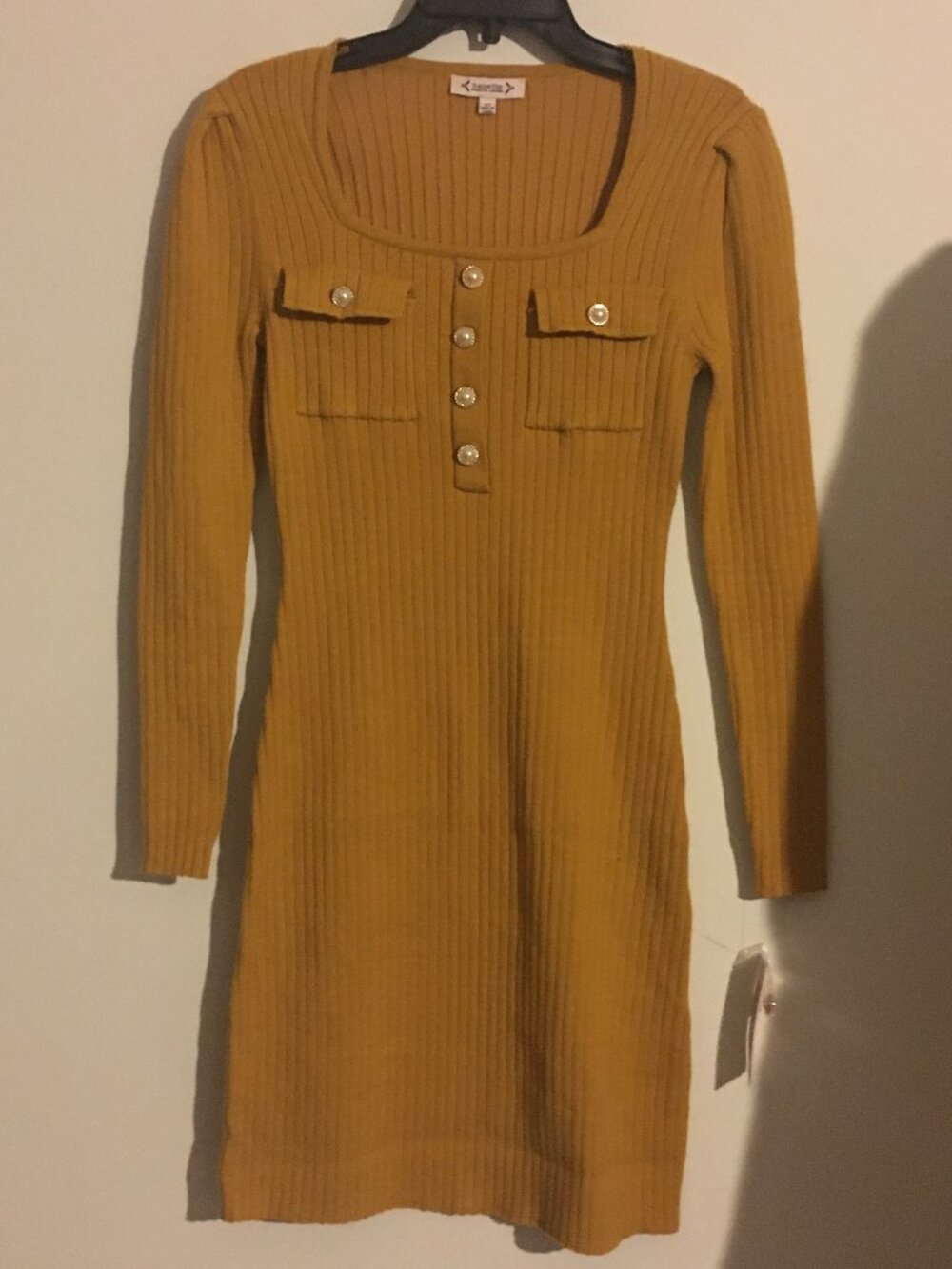 Nannette Long Sleeve Sweater Dress Color Gold Ray NWT
